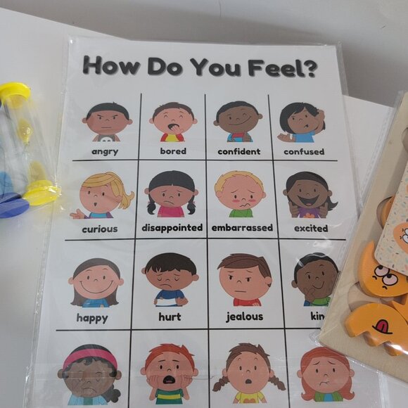 Feelings And Emotions Chart Puzzle And Hour Glass Set Classroom Daycare - Picture 4 of 6